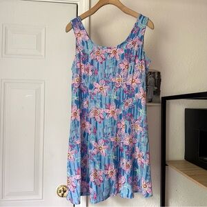 BIG HED DESIGNS blue‎ vintage floral rayon sleeveless mini dress